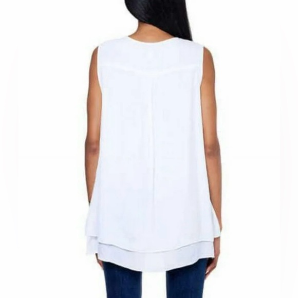 Cristina B Bright White Double Layer Sleeveless Tunic Blouse, Hi-Low Hem, Medium - Picture 3 of 9